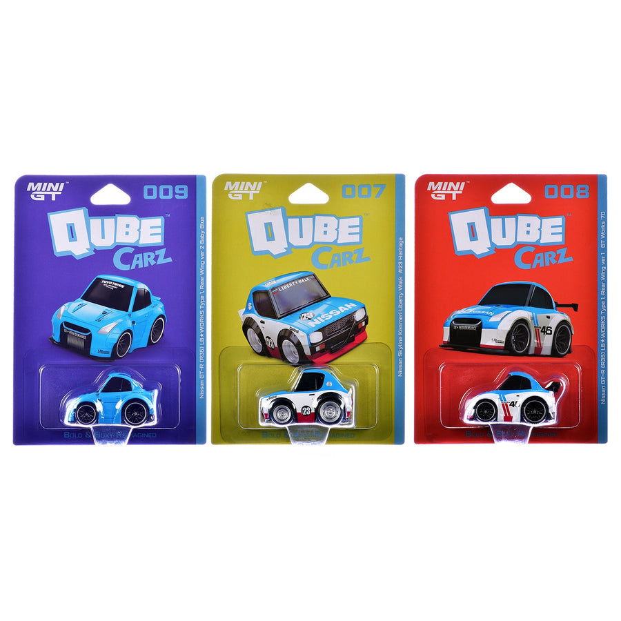 "QubeCarz" Series #2 Set of 3 pieces 1/64 Diecast Model Cars by Mini GT