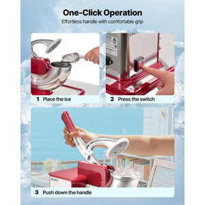 Commercial Ice Crusher 661LBS/H, 350W Electric Snow Cone Machine with 4 Blades, 2000RPM Stainless Steel Shaved Ice Machine with 11 Gal Crushed-Ice Box, for Family Restaurants Bars, Red