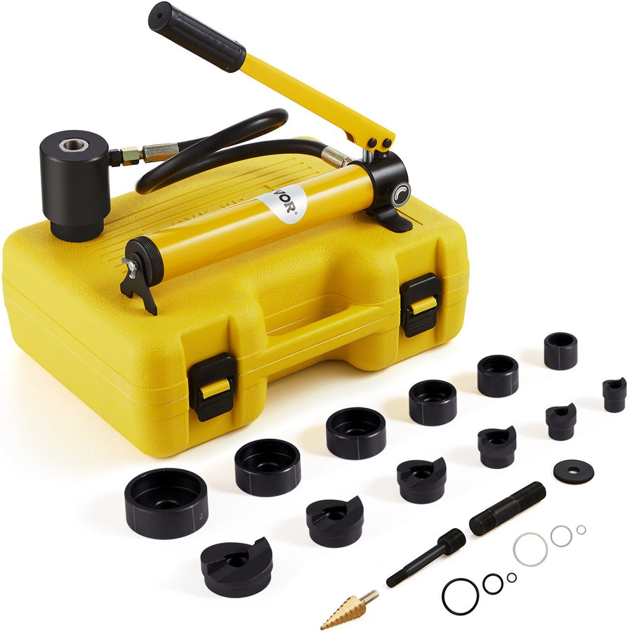 10 Ton Hydraulic Knockout Punch Kit, 1/2" to 2" Conduit Hole Cutter Set, KO Tool Kits with Puncher 6 Piece, Metal Sheet