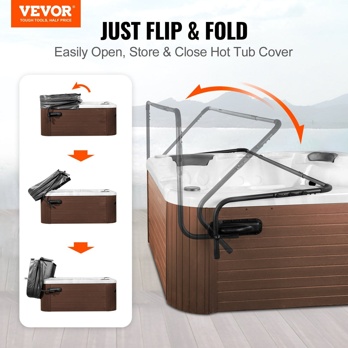 Hot Tub Cover Lift, Spa Cover Lift, Height 31.5" - 41.3" Width 69" - 100.5" Adjustable, Installed on Both Sides at the Top, Suitable for Various Sizes of Rectangular Bathtubs, Hot Tubs, Spa