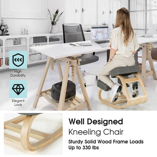 Ergonomic Kneeling Chair Rocking Office Desk Stool Upright Posture-Gray - Color: Gray