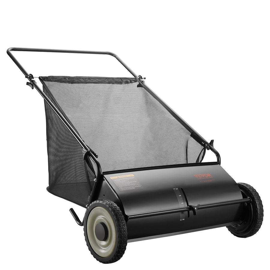 Push Lawn Sweeper, 26-inch Leaf & Grass Collector, Strong Rubber Wheels & Heavy Duty Thickened Steel, Durable to Use with Large Capacity 7 cu. ft. Mesh Collection Hopper Bag, 4 Spinning Brushes