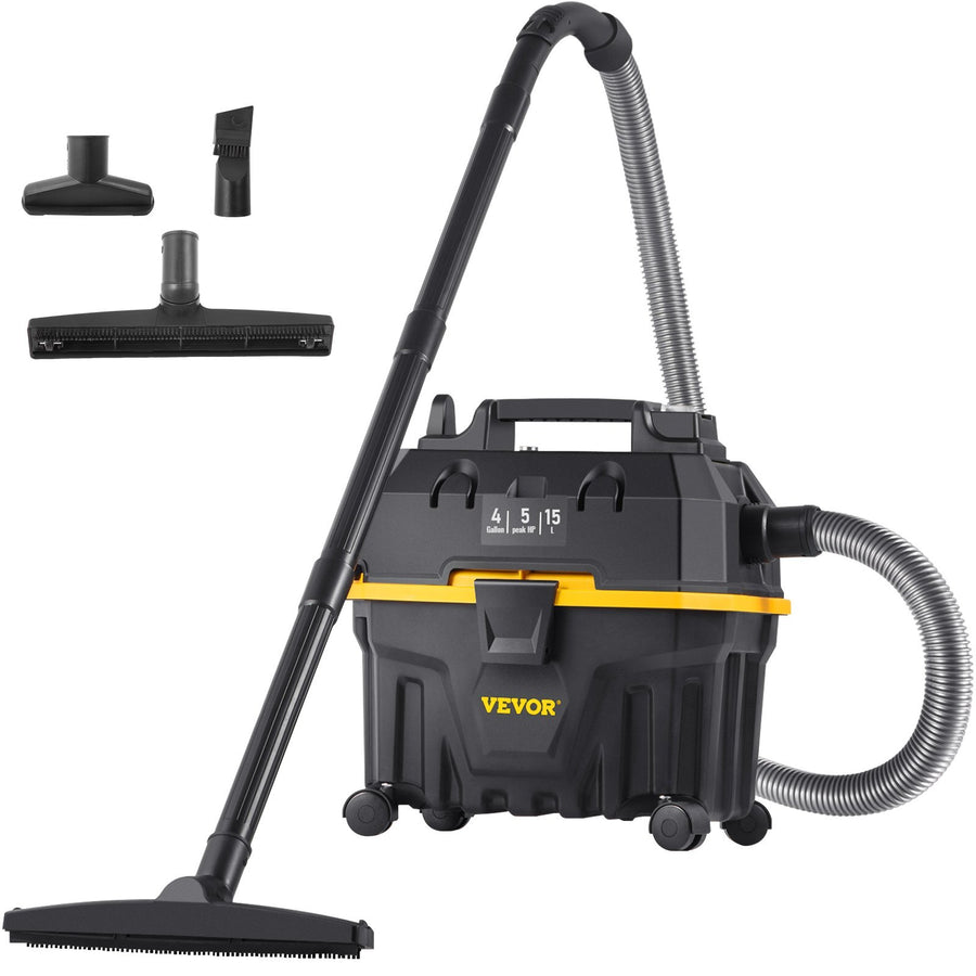 Wet Dry Vac, 4 Gallon, 5 Peak HP, 3 in 1 Shop Vacuum with Blowing Function Portable Attachments to Clean Floor, Upholstery, Gap, Car, ETL Listed, Black/Yellow