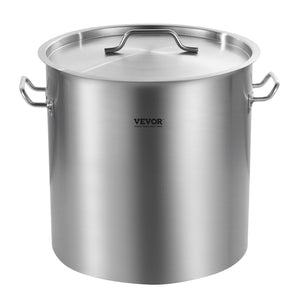 Stainless Steel Stockpot, 53 Quart Large Cooking Pots, Cookware Sauce Pot with Lid, and Handle, Heavy Duty Commercial Grade Stock Pot, Sanding Treatment, for Large Groups Events Silver