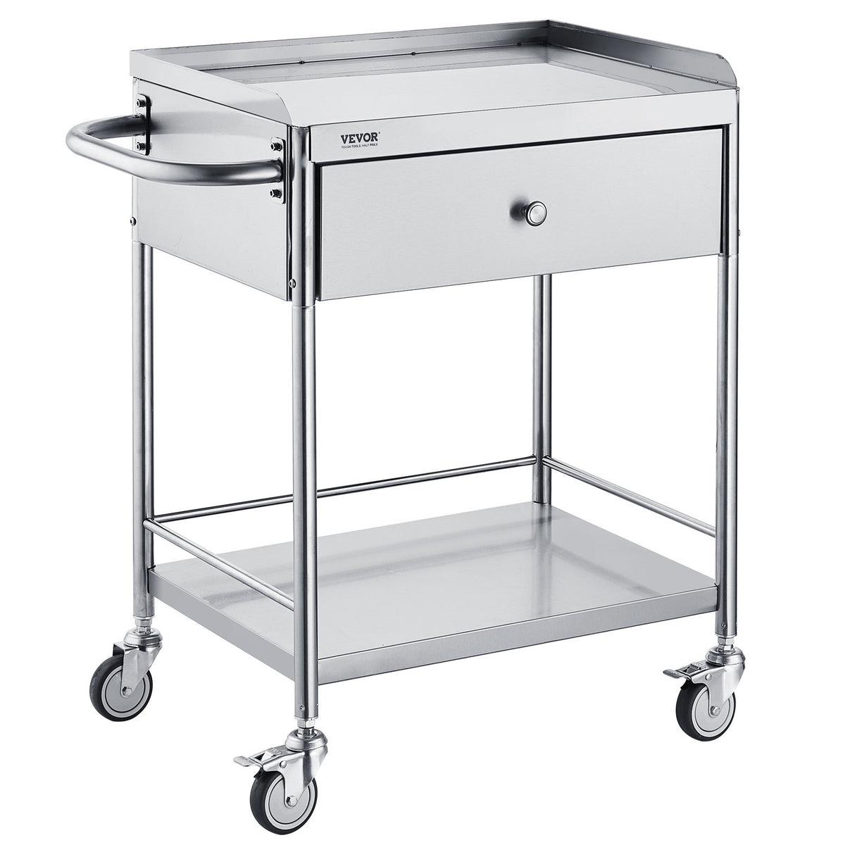 Medical Cart, 2-Layer Stainless Steel Cart 220 lbs Weight Capacity, Lab Utility Cart with 360? Silent Wheels and a Drawer for Lab, Clinic, Kitchen, Salon