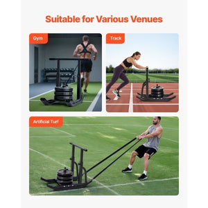 Weight Sled, Steel Power Sled, Fitness Training Sleds for Athletic Exercise Speed Improvement, Workout Equipment with Adjustable Height Handle, Compatible with 1/2 in Weight Plates, Black