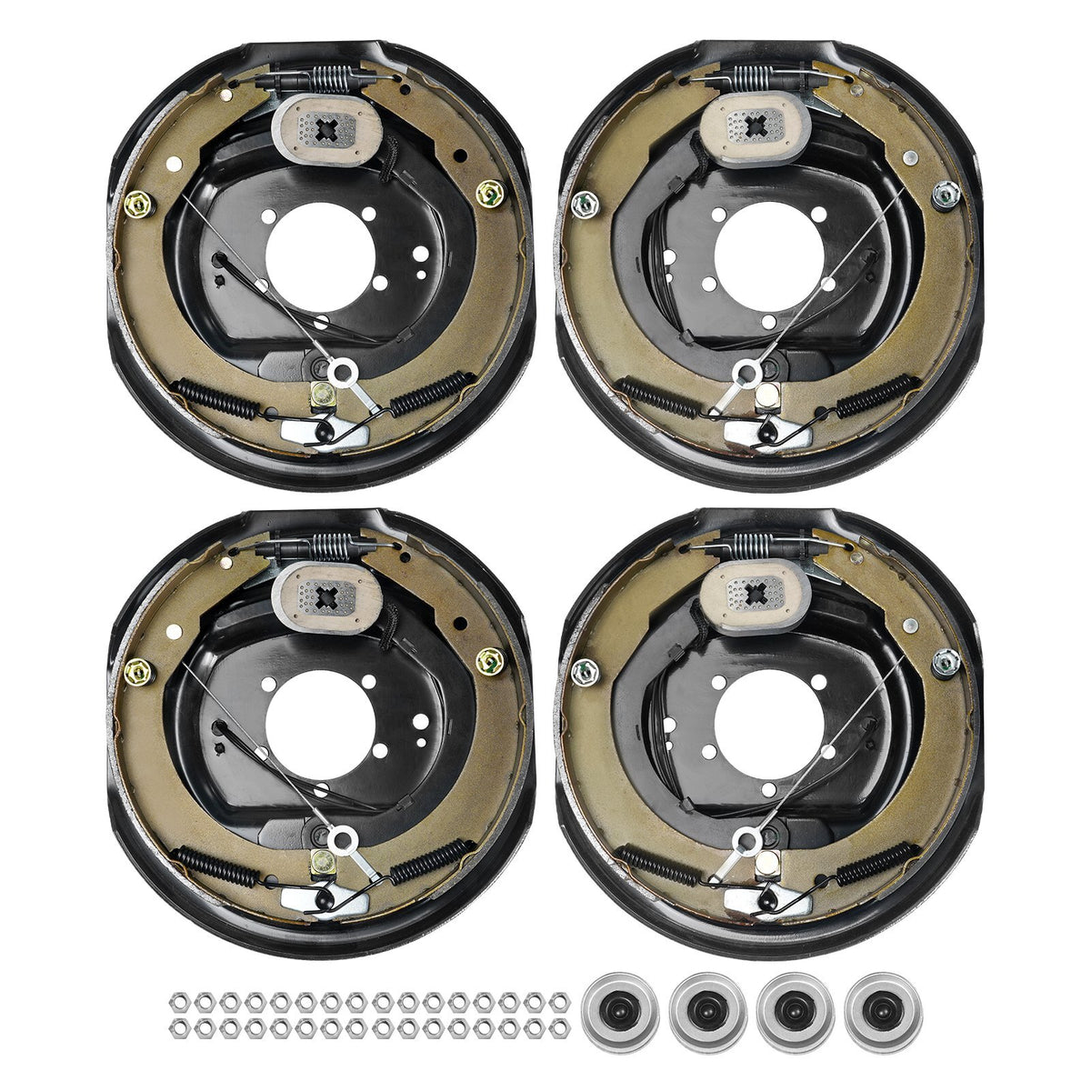 Electric Trailer Brake Assembly, 12" x 2", 2 Pairs Self-Adjusting Electric Brakes Kit for 7000 lbs Axle, 5-Hole Mounting, Backing Plates for Braking System Part Replacement (2 Right + 2 Left)