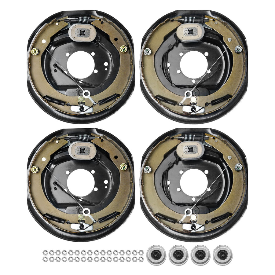 Electric Trailer Brake Assembly, 12" x 2", 2 Pairs Self-Adjusting Electric Brakes Kit for 7000 lbs Axle, 5-Hole Mounting, Backing Plates for Braking System Part Replacement (2 Right + 2 Left)