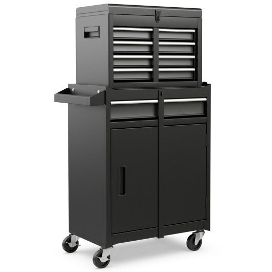 2-in-1 Tool Chest and Cabinet with 5 Sliding Drawers-Black