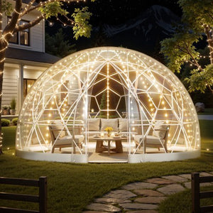 Garden Dome Igloo, 12 x 7.2 ft Outdoor Clear Bubble Tent for 4-7 Person, Weatherproof Geodesic Dome Greenhouse  with Window, PVC Igloo Tent for Backyard Patios Camping Party Wedding