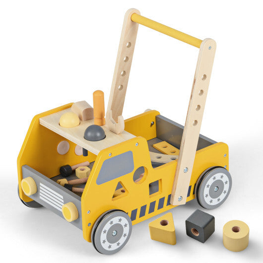 2-in-1 Wooden Baby Walker with Adjustable Speed and Bottom Storage-Yellow