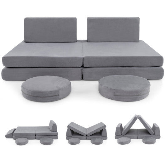 6 Pieces Modular Kids Play Couch Set with Washable Covers for Living Room Playroom-Gray