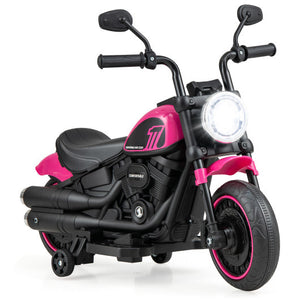 Kids Electric Motorcycle with Training Wheels and LED Headlights-Blue