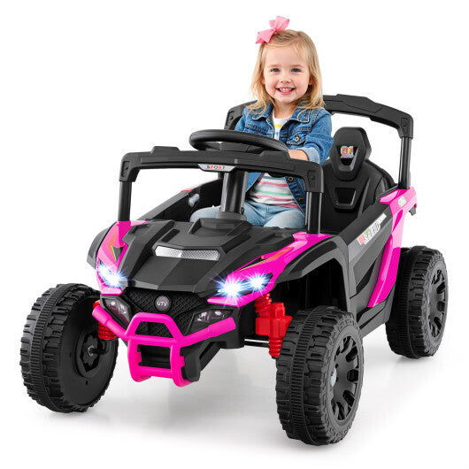 12V Kids Ride On Car UTV Electric Vehicle with LED Lights  Music and Horn-Hot Pink - Color: Hot Pink