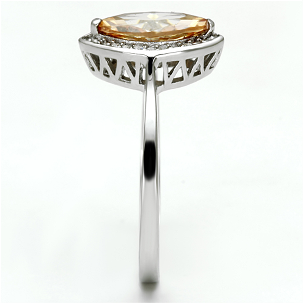 TS098 - Rhodium 925 Sterling Silver Ring with AAA Grade CZ  in Champagne