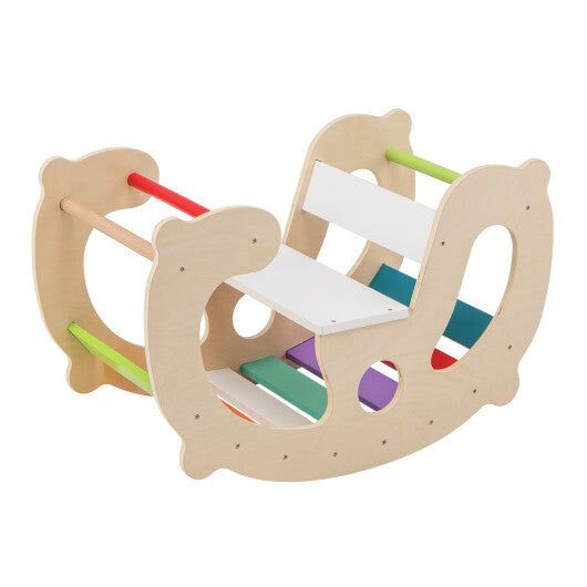 2-in-1 Rocking Horse Arch for Kids Montessori Climbing Toys with Arch Climber-Multicolor