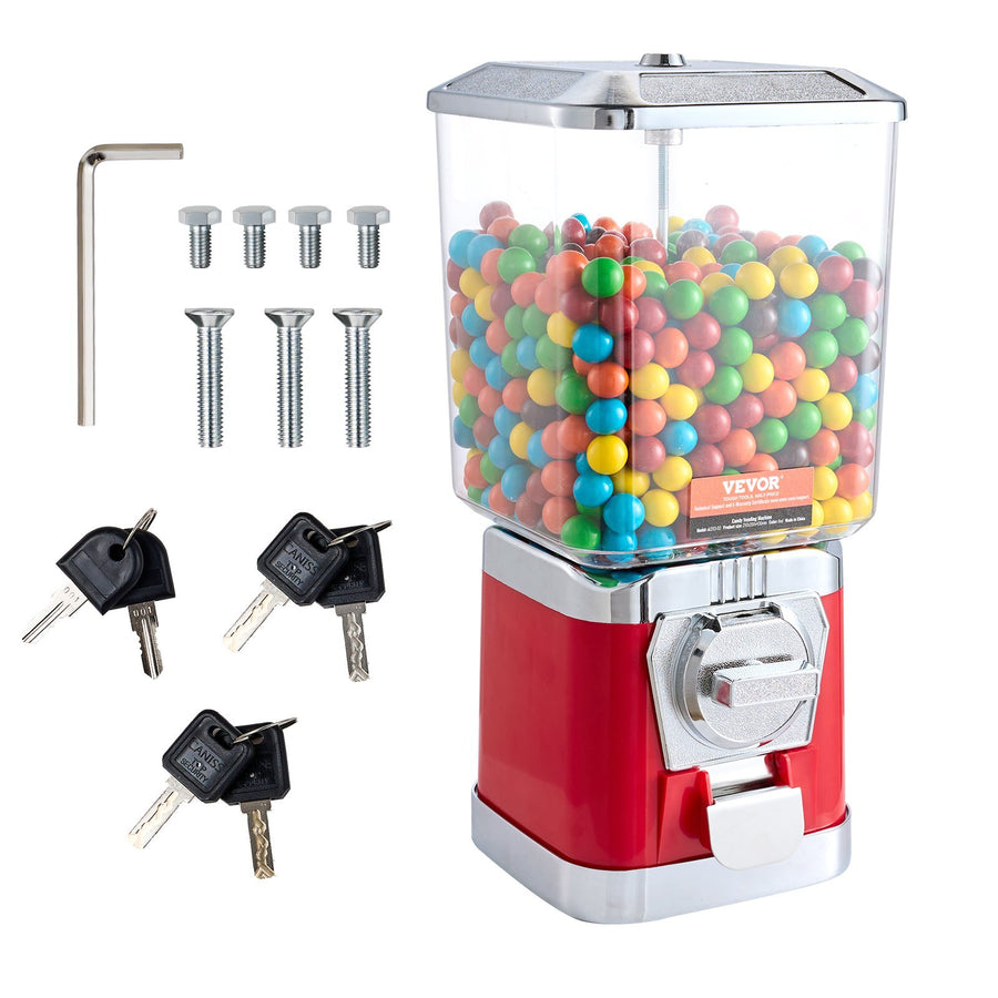 Gumball Machine for Kids, 17"H Home Candy Vending Machine, PC Gumball Dispenser, Bubble Gum Machine for Game Stores, Coin Operated Gumball Bank for Toy Capsules Bouncy Balls Candy, Red