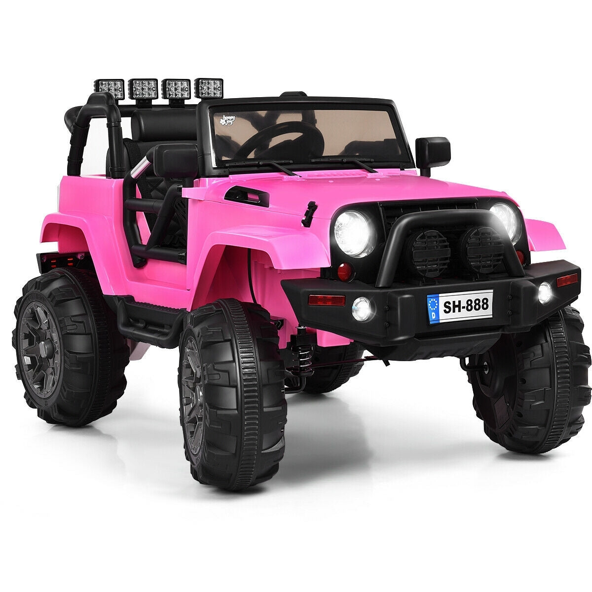 12V Kids Remote Control Riding Truck Car with LED Lights-Pink - Color: Pink