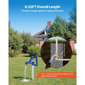 Frost Proof Yard Hydrant, 6.22FT Freeze-Proof Outdoor Faucet with 48" Bury Depth, 3/4" NPT Pipe Connection, Lever Handle + Handwheel, No Lead Freezeless Hydrant for Yard Garden Farm Irrigation