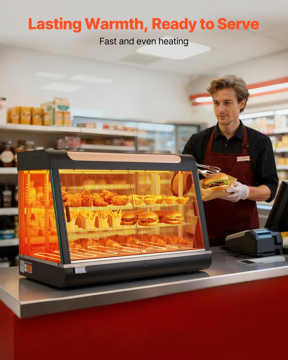 3-Tier Commercial Food Warmer Display, 1400W Food Display Warmer with LED Light, Top Storage and Adjustable Shelves, 86?~185? Steam Heating, 137Qt/130L for Hamburger, Pizza, Bread, Fried Chicken