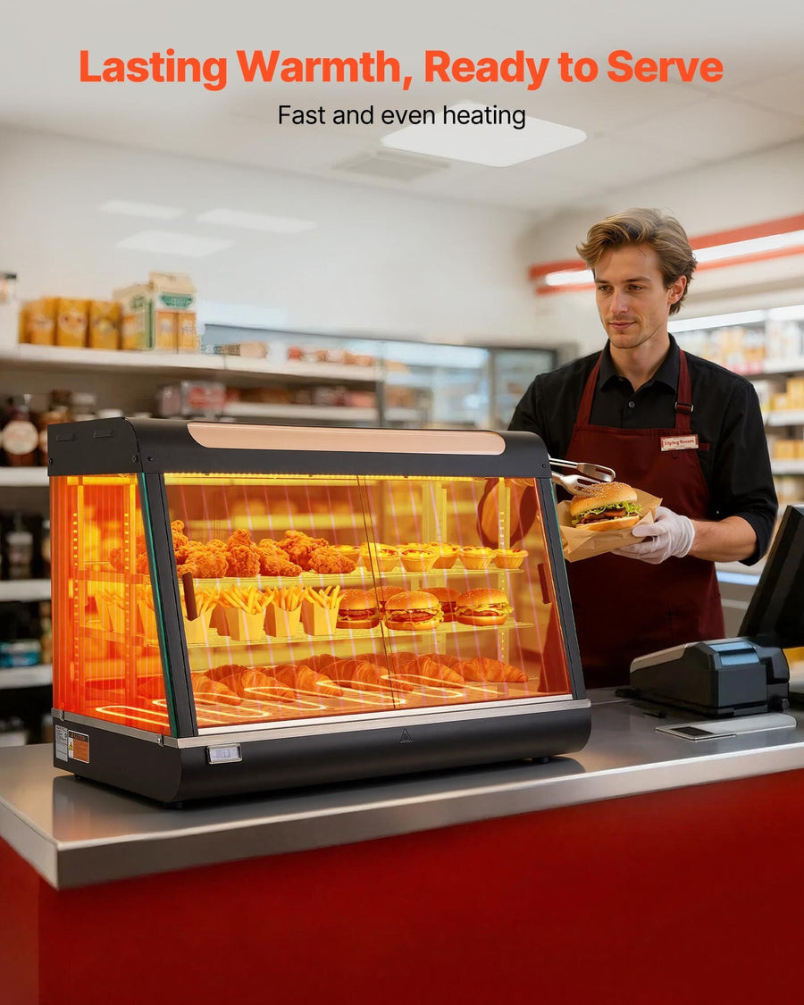 3-Tier Commercial Food Warmer Display, 1400W Food Display Warmer with LED Light, Top Storage and Adjustable Shelves, 86?~185? Steam Heating, 137Qt/130L for Hamburger, Pizza, Bread, Fried Chicken