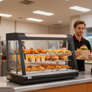 3-Tier Commercial Food Warmer Display, 1400W Food Display Warmer with LED Light, Top Storage and Adjustable Shelves, 86?~185? Steam Heating, 137Qt/130L for Hamburger, Pizza, Bread, Fried Chicken