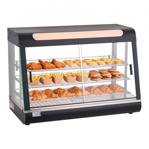 3-Tier Commercial Food Warmer Display, 1400W Food Display Warmer with LED Light, Top Storage and Adjustable Shelves, 86?~185? Steam Heating, 137Qt/130L for Hamburger, Pizza, Bread, Fried Chicken