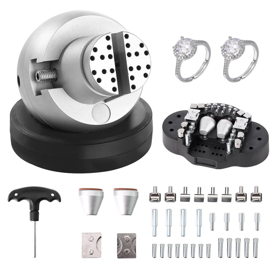 Ball Vise, 5" Engraving Setting Tool, 360? Rotation Engraving Block Vise, 35 PCS Attachment Jewelry Engraving Block Tools Standard Block for Gemstone Inlay and Small-Scale Engraving