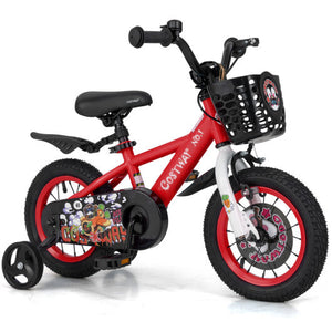 Costway 12 Inch Kids Bike Adjustable with Storage Basket and Double Brake for 3-4 Years Old-12 inches - RED 12 INCHES