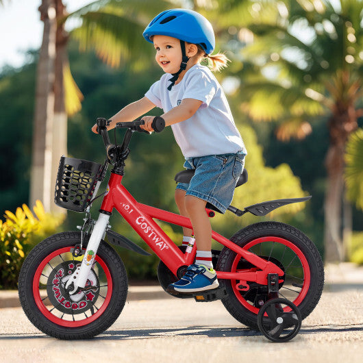 Costway 12 Inch Kids Bike Adjustable with Storage Basket and Double Brake for 3-4 Years Old-12 inches