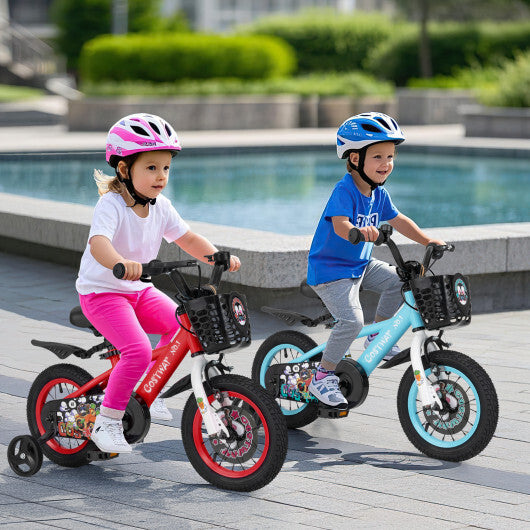 Costway 12 Inch Kids Bike Adjustable with Storage Basket and Double Brake for 3-4 Years Old-12 inches