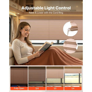 RV Blinds, 62 in x 32 in, RV Pleated Shades, Polyester Fabric, Easy to Clean and Install, Privacy Protection and Sunlight Blocking, for Camper, Travel Trailer, Motorhome Window, Cappuccino
