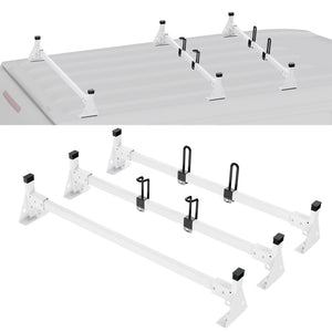 Trailer Ladder Rack, 54" 3 Crossbars Ladder Roof Rack, Heavy-duty Steel Van Roof Ladder Rack, 800 lbs Capacity Van Ladder Rack with Straps, Fit for Ford Transit 150, 250, 350, 2015-2022