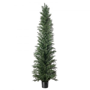 Artificial Topiary Cedar Tree 8 Ft Set of 2 with Pot Greenery Decor, Premium PE Fake Trees, Year-Round Indoor & Outdoor Faux Green Plant for Front Door, Entryway, Porch, Balcony, Patio, Garden