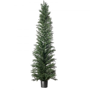 Artificial Topiary Cedar Tree 8 Ft Set of 2 with Pot Greenery Decor, Premium PE Fake Trees, Year-Round Indoor & Outdoor Faux Green Plant for Front Door, Entryway, Porch, Balcony, Patio, Garden