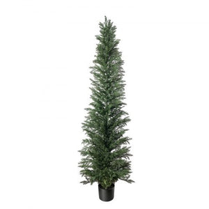 Artificial Topiary Cedar Tree 8 Ft Set of 2 with Pot Greenery Decor, Premium PE Fake Trees, Year-Round Indoor & Outdoor Faux Green Plant for Front Door, Entryway, Porch, Balcony, Patio, Garden