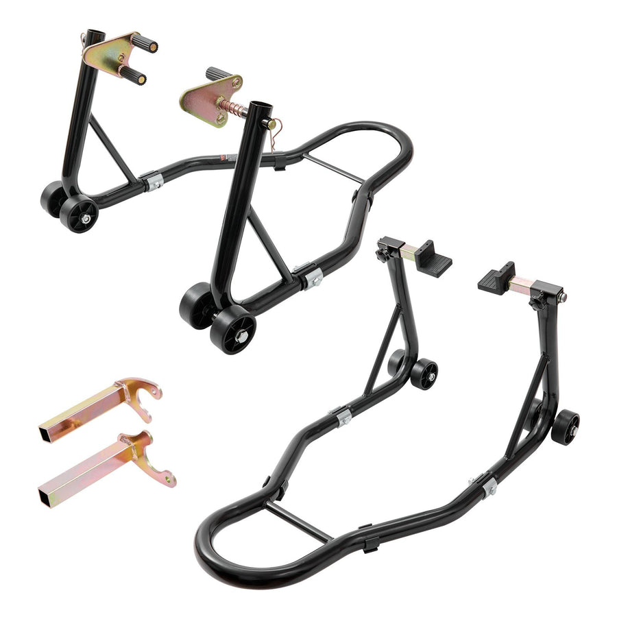 Motorcycle Stand Lift, 850lbs Front Rear Combo Stand Lift Stand, Front and Rear Wheel Fork Stand, U+L Fork Swingarm Spool, Compatible with Most Yamaha Honda Kawasaki Suzuki Motorcycles, Black