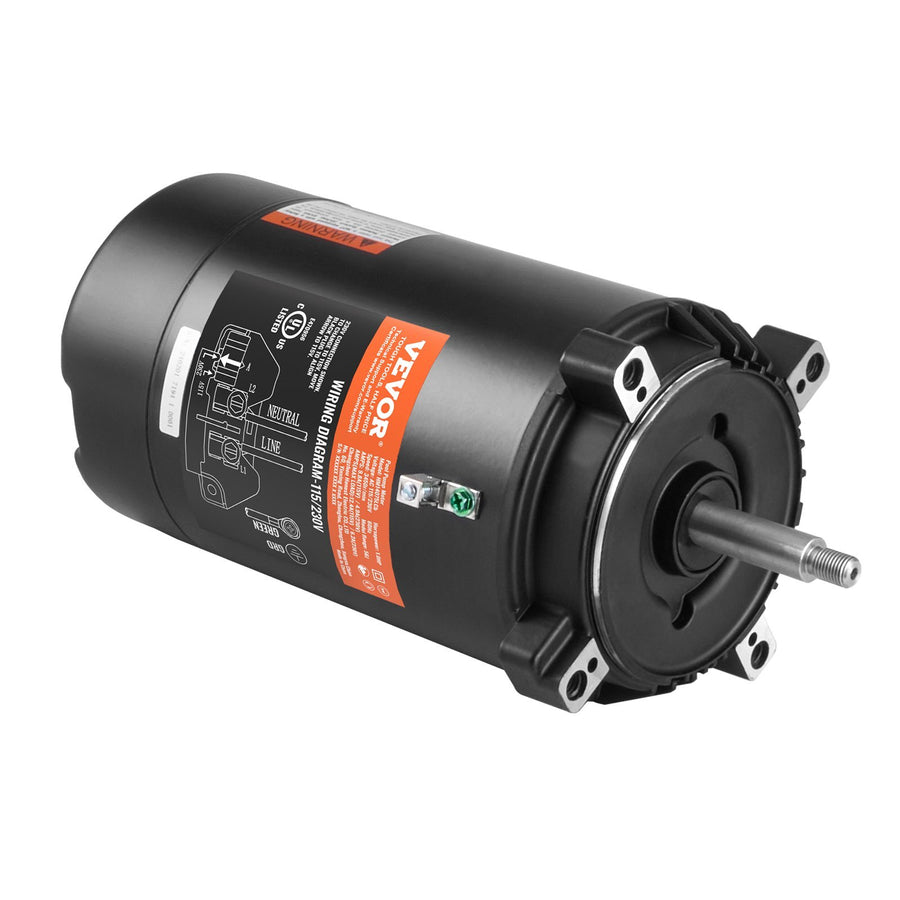 1 HP Pool Pump Motor, 56J Frame, 115V(9.8 Amps)/230V(4.9 Amps) 3450 RPM, 60Hz, 1.4 Service Factor, 90F/250V Capacitor, CCW