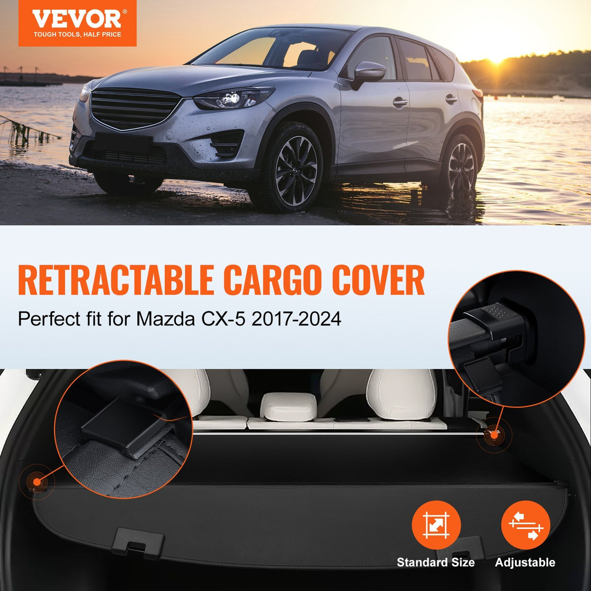 Retractable Cargo Cover for Mazda, Upgraded Waterproof Trunk Cover Security Shield Shade for Mazda CX-5 2017-2025 5-Seater, UV Resistant Rear Trunk Cover, Aluminum Alloy & PVC Leather Texture