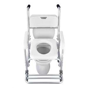 Bedside Commode Chair with Wheels, 350 lbs Capacity, 4-in-1 Portable Toilet and Raised Toilet Seat with Padded Seat/Backrest/Flip-up Footrest, Detachable 5L Bucket, Shower Wheelchair for Seniors