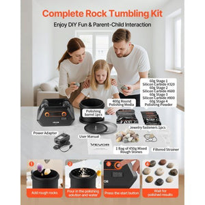 Rock Tumbler Kit, 3 lbs Rock Polishing Kit, 4 Speed Settings 9-Day Polishing Timer Stone Polishing Kit, Rock Polisher with Rough Gemstones and Polishing Grits, Rock Polisher for Adults Kids