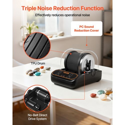 Rock Tumbler, 2 lb Rock Polishing Machine, Rocks Tumbling Kit with 4-Speed Adjustment, 1?9 Day Timer, PC Sound Reduction Cover & TPU Drum, Direct Drive Motor Rocks Polishing, Quiet Operation