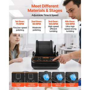 Rock Tumbler, 2 lb Rock Polishing Machine, Rocks Tumbling Kit with 4-Speed Adjustment, 1?9 Day Timer, PC Sound Reduction Cover & TPU Drum, Direct Drive Motor Rocks Polishing, Quiet Operation