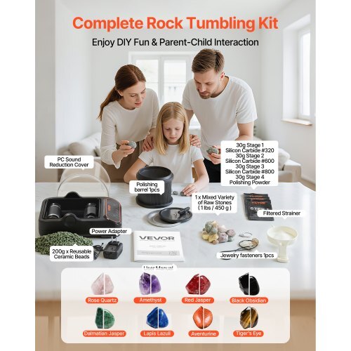 Rock Tumbler, 2 lb Rock Polishing Machine, Rocks Tumbling Kit with 4-Speed Adjustment, 1?9 Day Timer, PC Sound Reduction Cover & TPU Drum, Direct Drive Motor Rocks Polishing, Quiet Operation