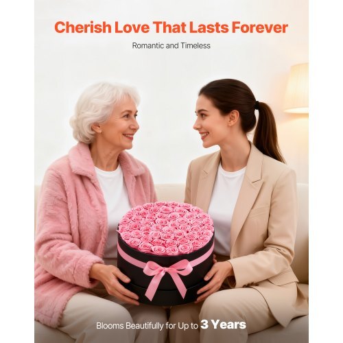 Forever Flowers, 50 Preserved Roses in a Box, Eternal Flowers Immortal Bouquet Birthday Present for Delivery Prime Women Her Wife Mothers, Anniversary, Valentine's Day,Christmas, Sweet Pink