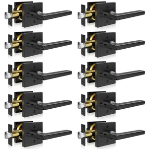 Privacy Door Handle, 10 Pack Matte Black Door Lever, Left or Right Handing Reversible Lever with Keyless Lock, 45? Rotation to Open, Universal Square Interior for Bedroom and Bathroom Doors