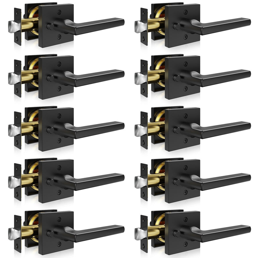 Privacy Door Handle, 10 Pack Matte Black Door Lever, Left or Right Handing Reversible Lever with Keyless Lock, 45? Rotation to Open, Universal Square Interior for Bedroom and Bathroom Doors