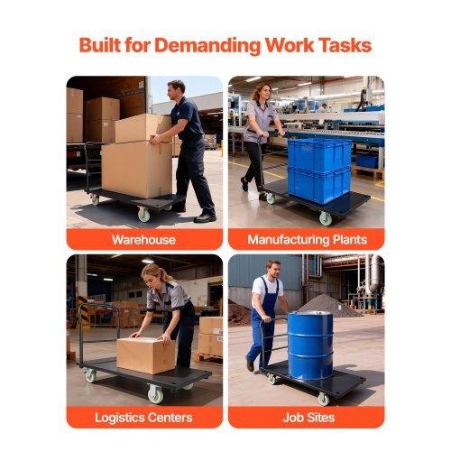 Heavy Duty Platform Truck, 2000 lbs Capacity, Industrial Steel Flatbed Cart with Swivel Wheels and Handle, Platform Hand Push Truck Dolly, Easy Storage, for Luggage Moving, 48 x 24 x 32.1 in