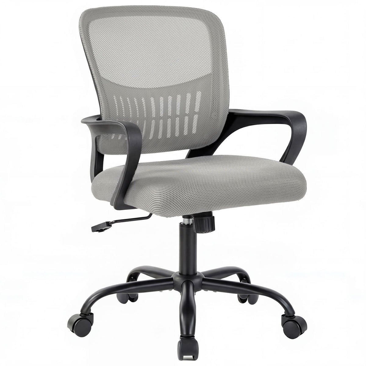The adjustable rotating back-style computer desk and chair not only offers comfortable lumbar support but also comes with comfortable armrests.