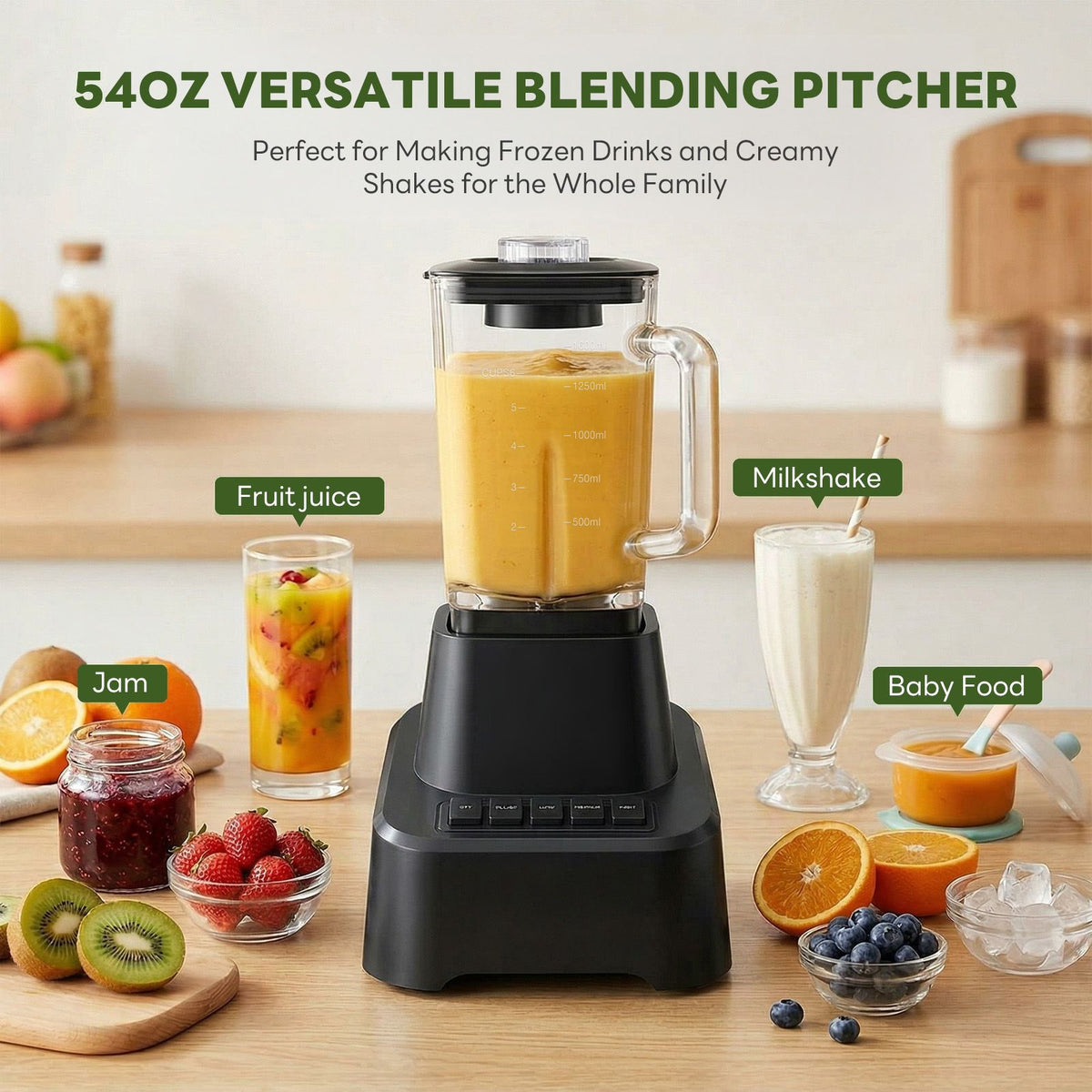 Professional ice cream blender, full-size household blender, equipped with a 54-ounce large-capacity glass cup